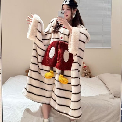 冬季睡衣加绒加厚女款珊瑚绒