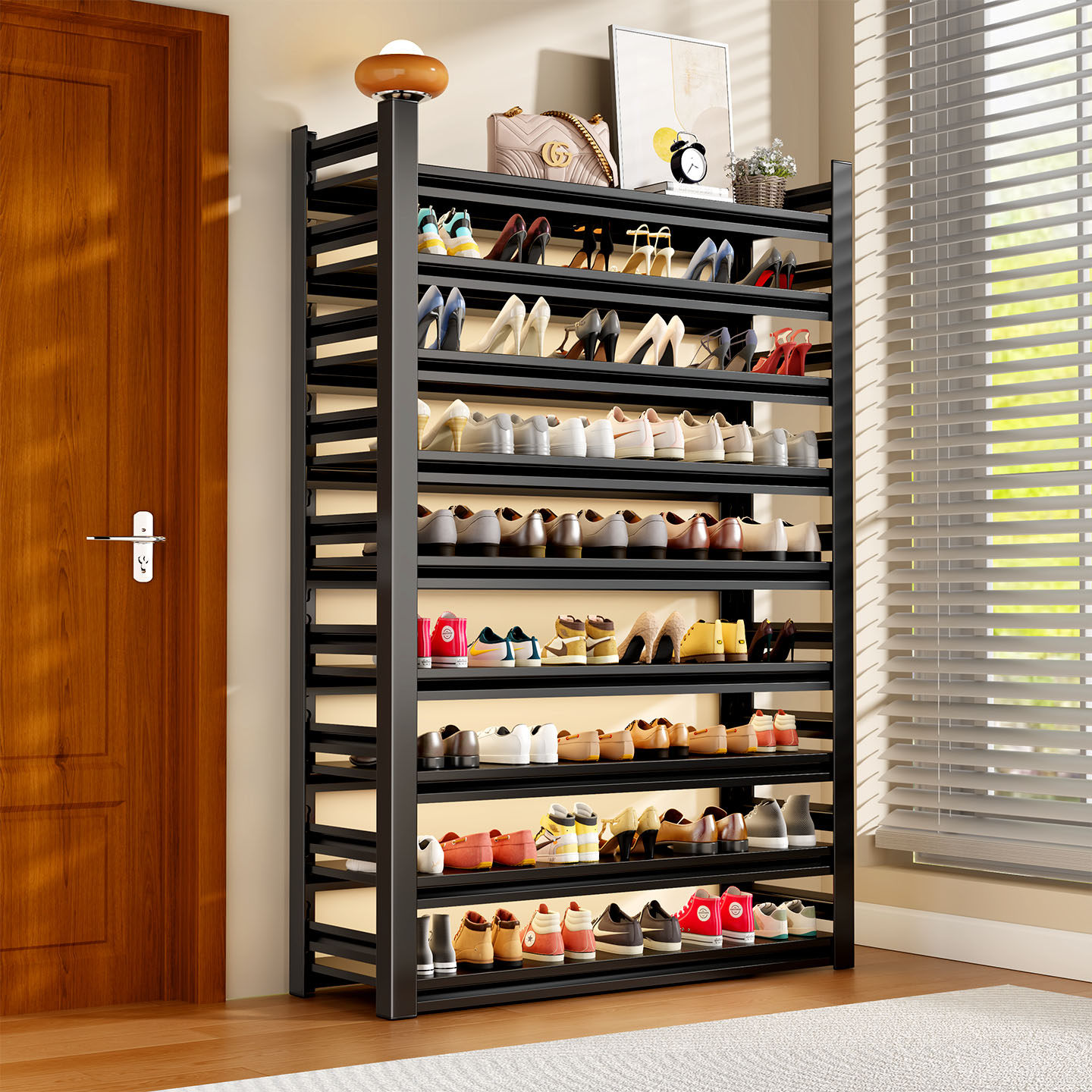 家用钢制鞋架门口落地多层置物架铁艺简易收纳架玄关入户门后鞋柜