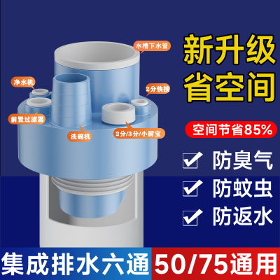 厨房多功能集成下水三通管道防臭神器密封塞净水器小厨宝分流器