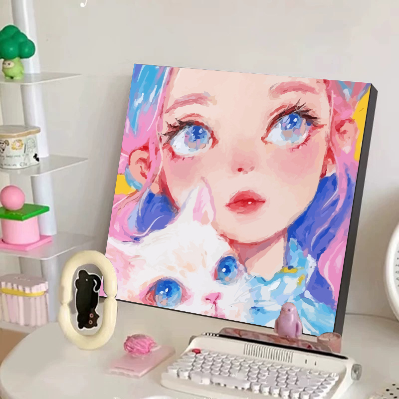 艺术女孩数字油画diy填充填色丙烯画手工涂鸦卡通高级装饰画新款图片