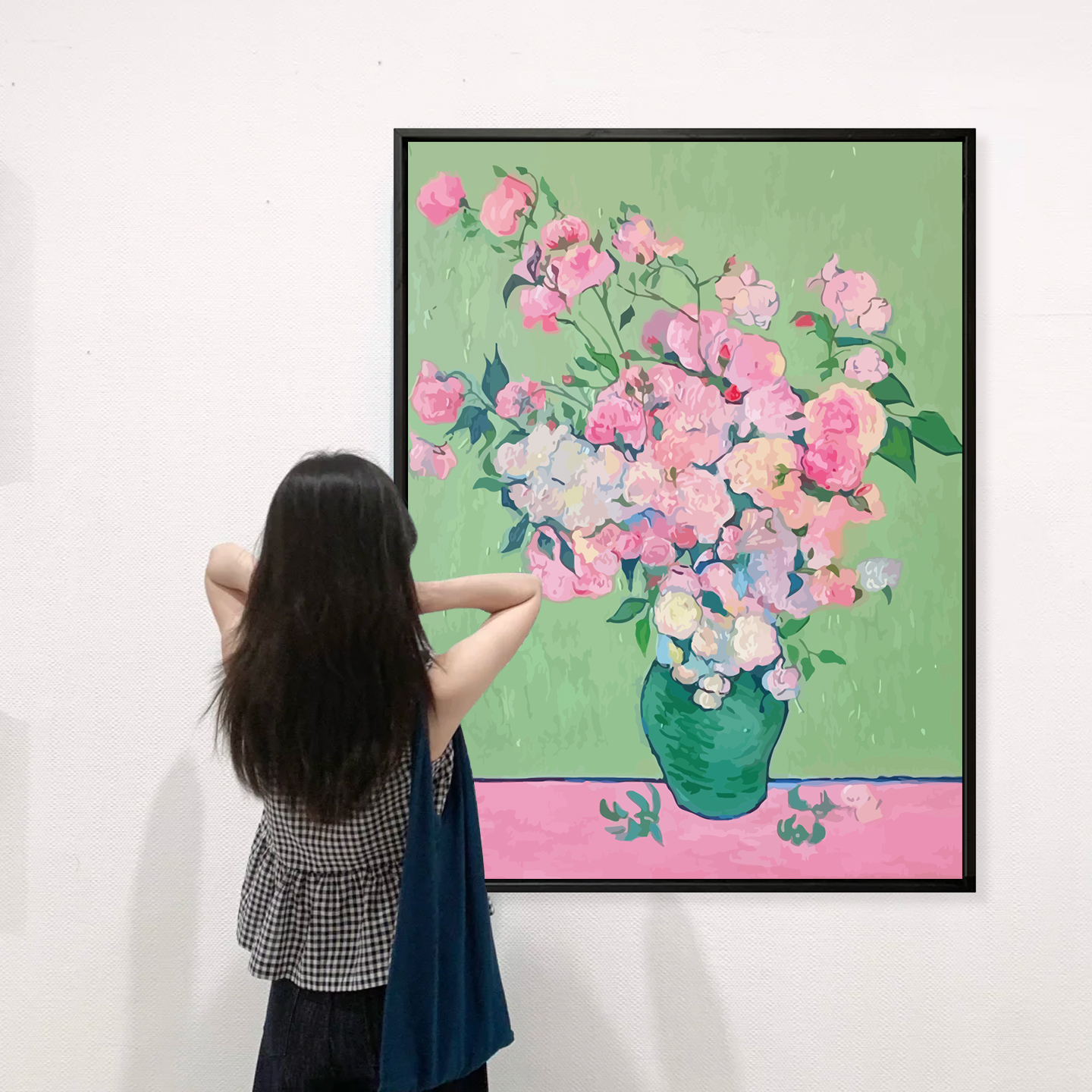 梵高粉玫瑰百合数字油画diy美式复古花卉丙烯画手工填涂色装饰画图片