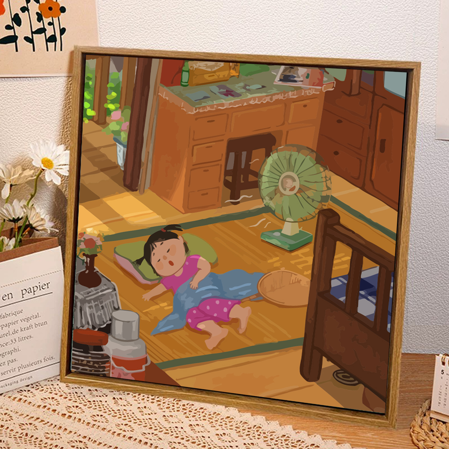 小时候的夏天diy数字油画怀旧童年手绘填充丙烯画客厅墙面装饰画图片