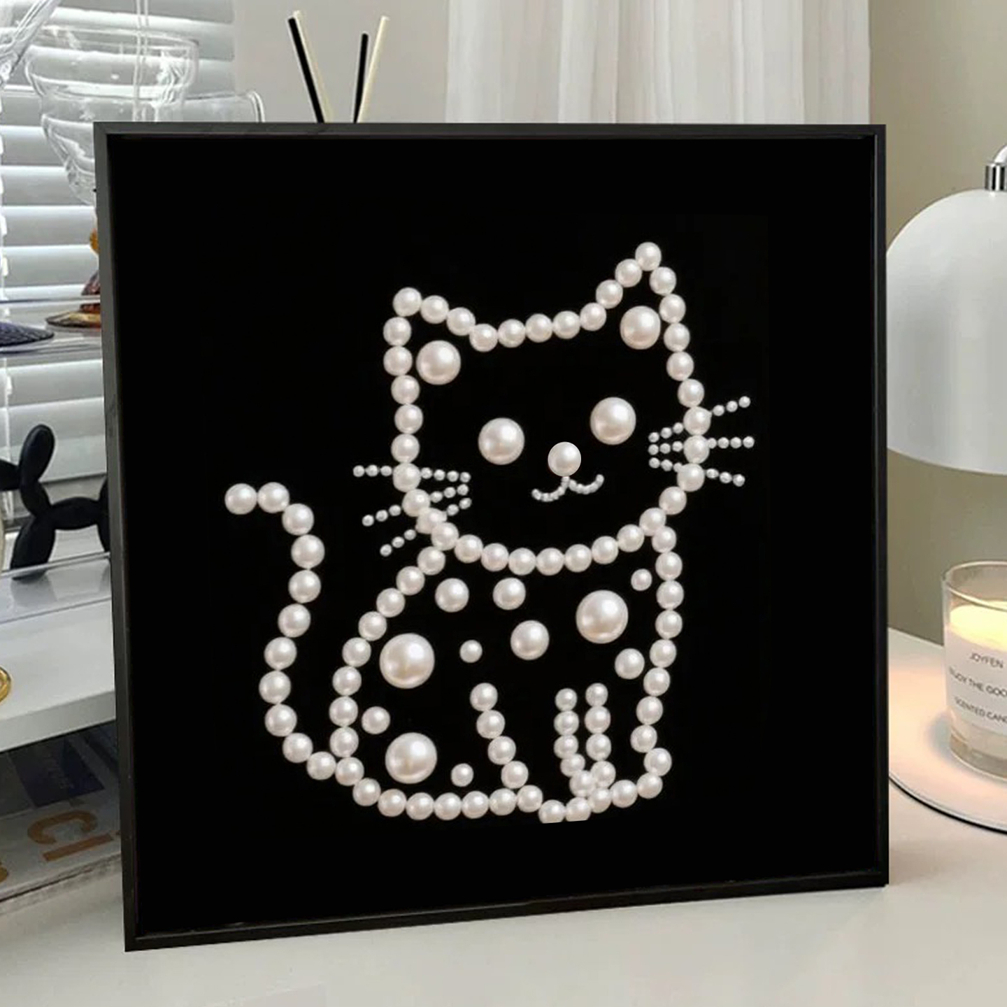 卡通小猫珍珠装饰画diy数字油画丙烯涂色粘黏手工活动定制动物画图片
