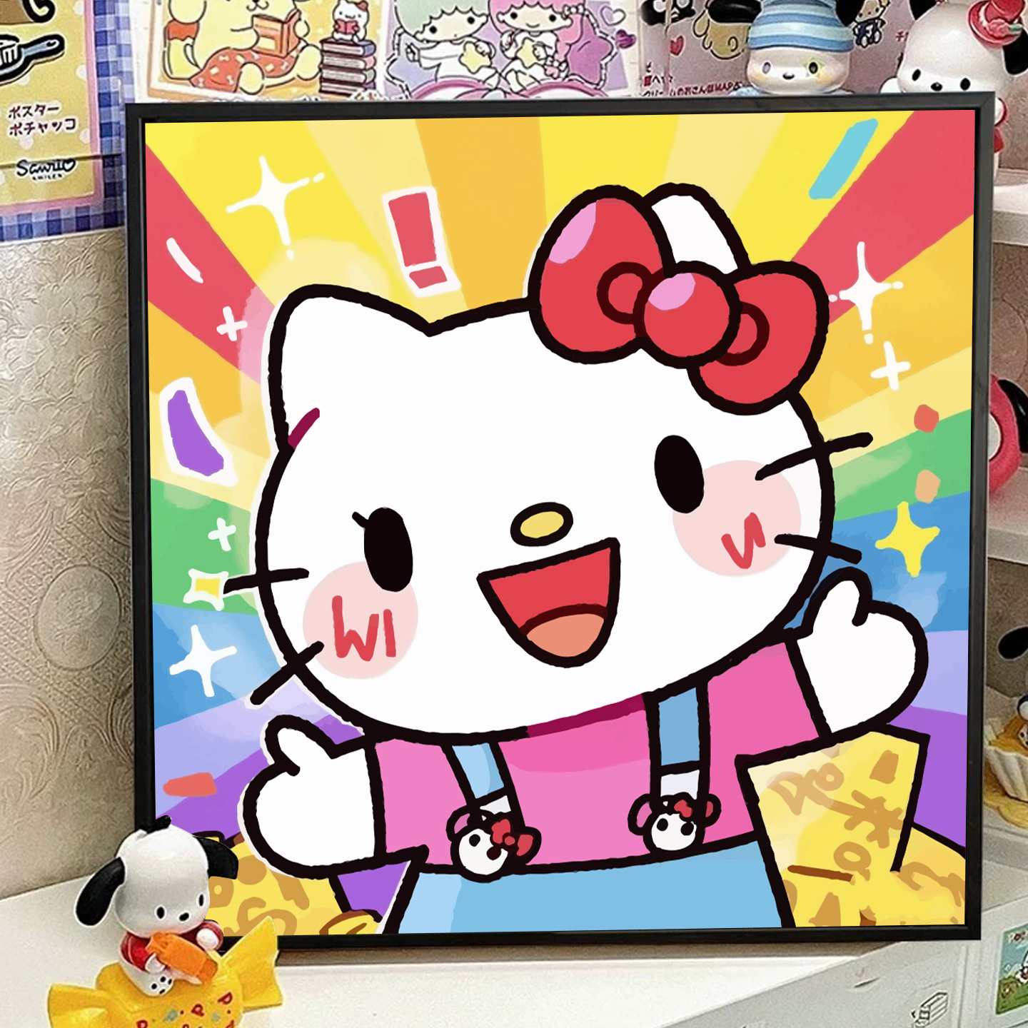 多巴胺发财hello kitty猫数字油画手工diy填充色丙烯画客厅装饰画图片