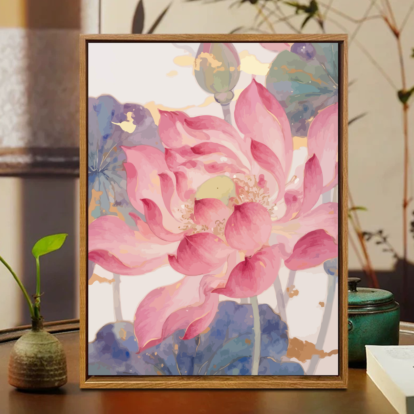 荷花好运莲莲diy数字油画花卉风景丙烯手绘填充高颜值摆件装饰画图片