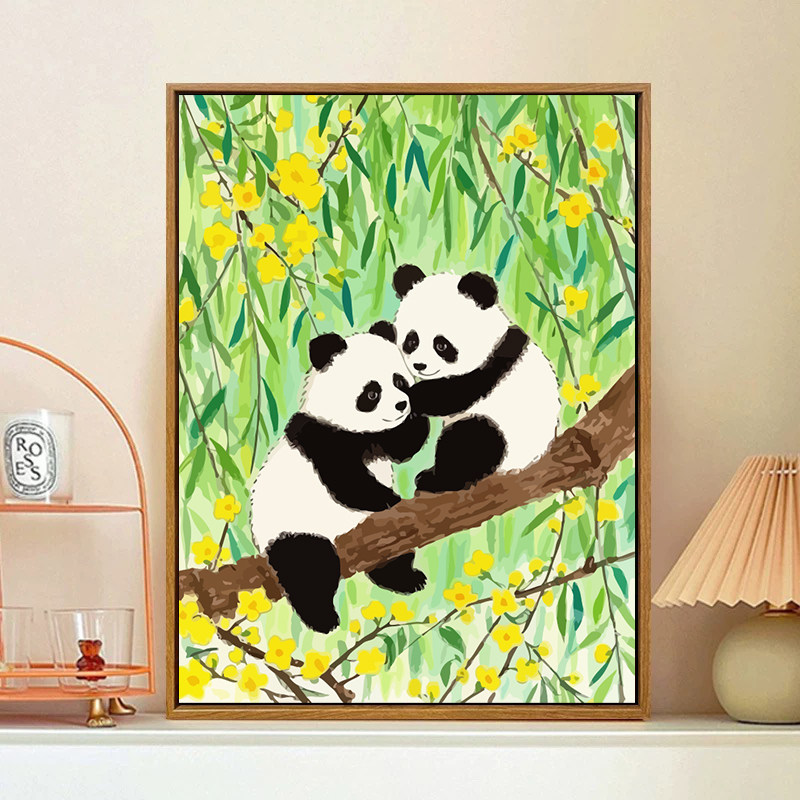 卡通可爱熊猫数字油画填充填色油画风景亲子DIY套装萌趣装饰挂画,家居饰品,DIY/数字油画,淘宝优惠券,粉丝福利购,淘宝优惠卷