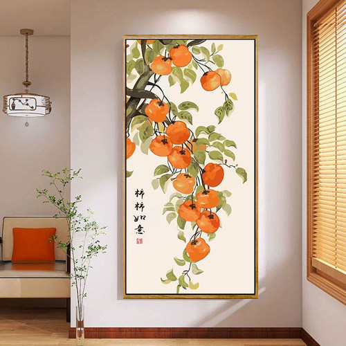 丙烯中式柿柿如意数字油画好寓意