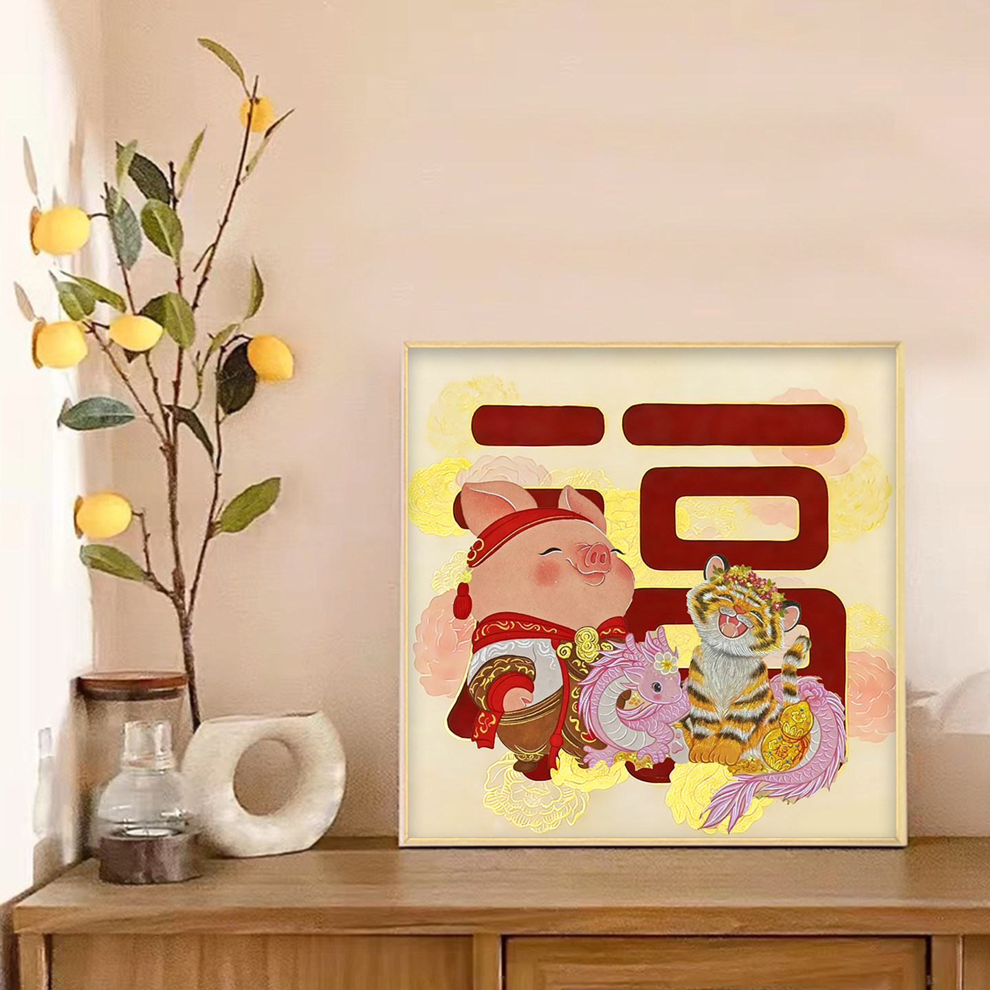 福字生肖全家福定制数字油画diy手工填充新中式丙烯摆件装饰挂画