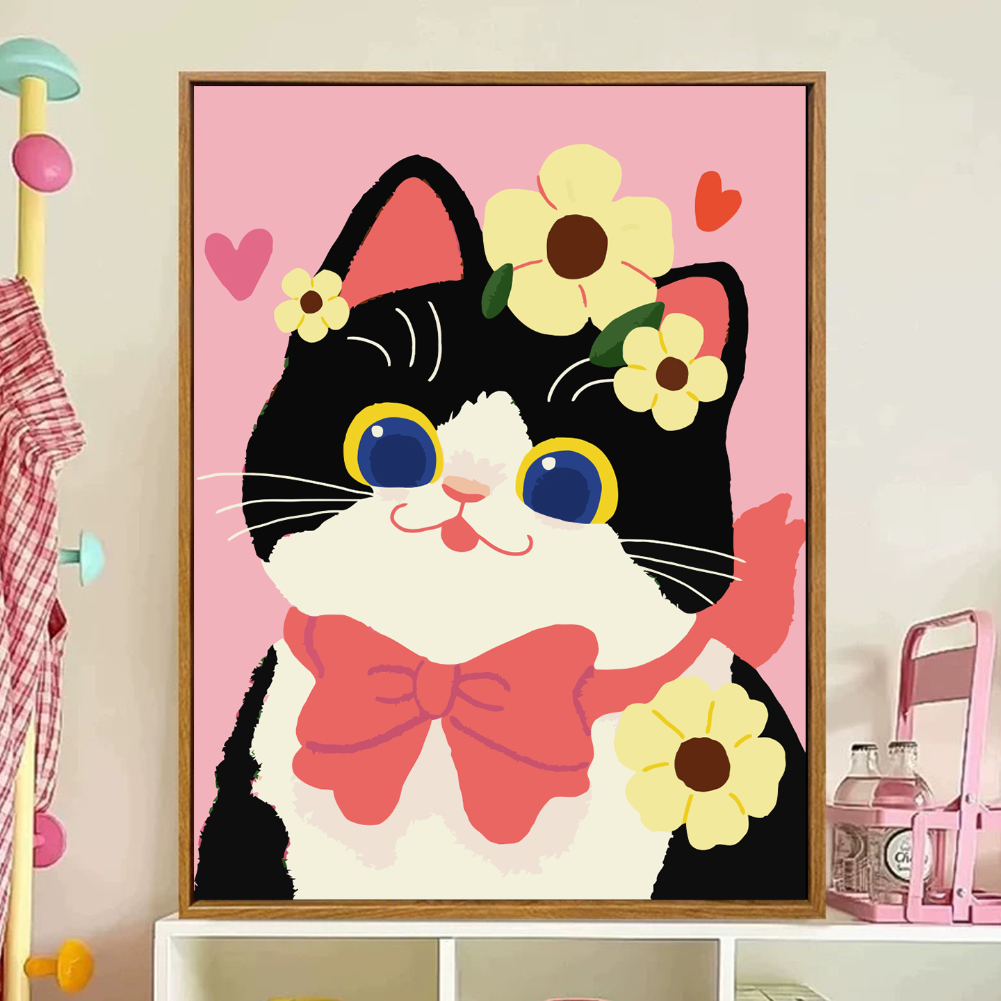 卡通可爱小猫咪数字油画diy简单手工填充色儿童丙烯油彩画装饰画图片