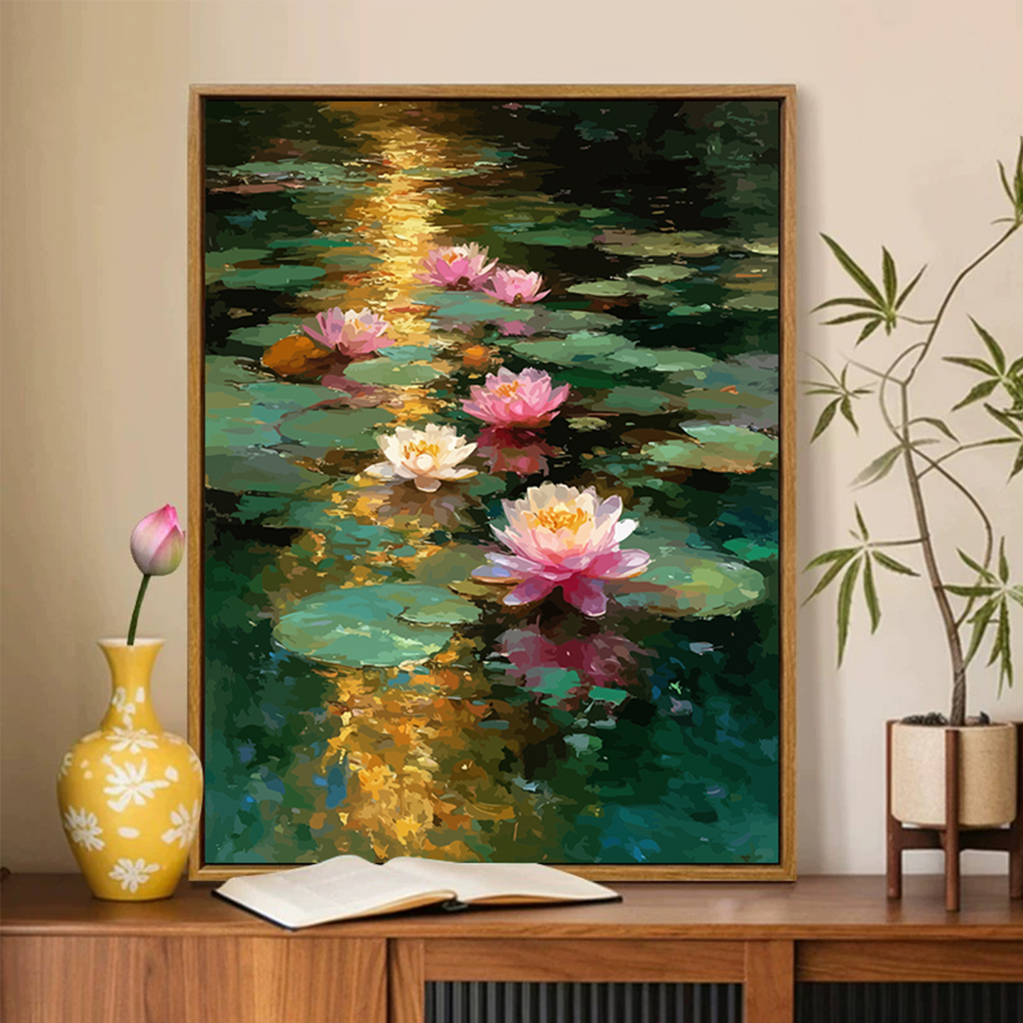 莫奈荷塘莲花diy数字油画丙烯画