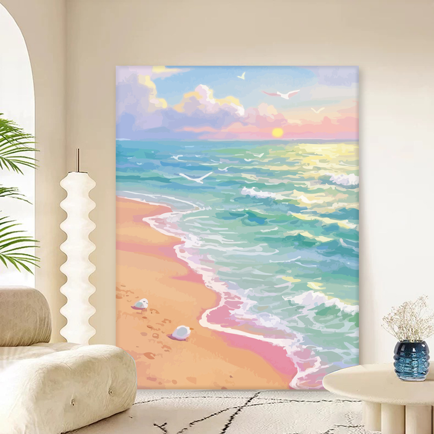 海边沙滩风景治愈系diy数字油画图片