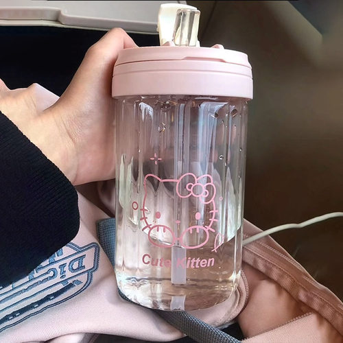 hellokitty水杯高硼硅吸管玻璃杯女生高颜值2024新款网红双饮杯子