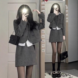 秋冬季2025新款女两件套装小香风连衣裙子韩剧女主富家千金高级