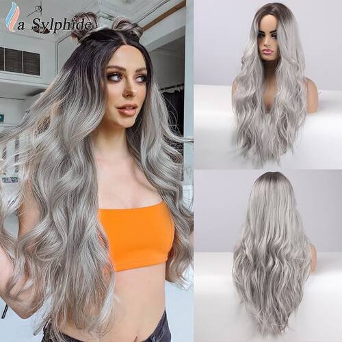 LongOmbreBlackBlondeWavyWigsHe