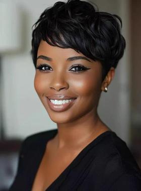欧美假发pixie Cut短发头套黑色非洲女士时尚化纤短款发