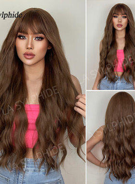 外贸欧美假发女wigs栗子色齐刘海