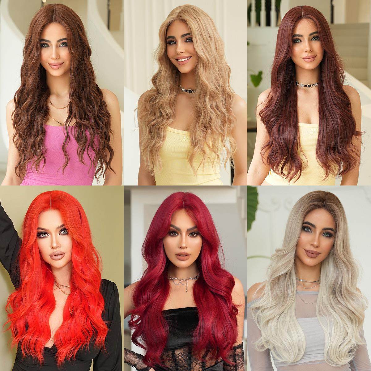 高品质棕色小额蕾丝假发女前额手钩自然长卷发大波浪假发头套