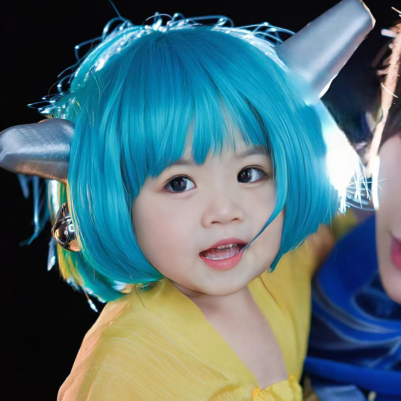 现货儿童cos假发女蔡文姬可爱波波头齐刘海短发表演拍照假发头套