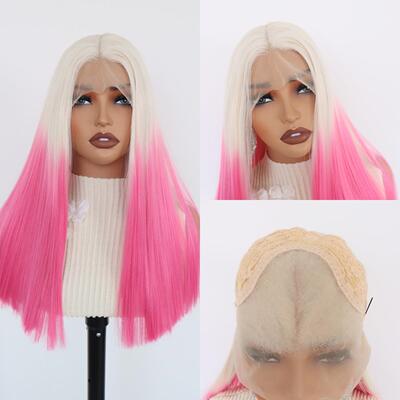 源头工厂欧美外贸粉色渐变头套波波头13x4 Lace Frontal wig 前