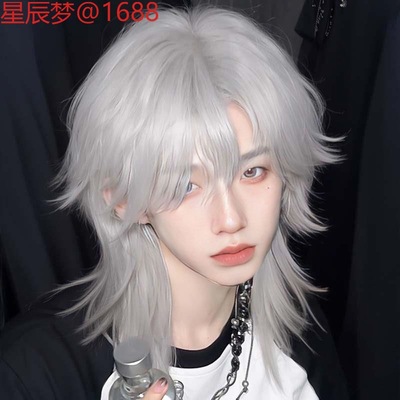 银白色二次元狼尾五条悟cos假发服少年头蓬松鲻鱼 短直发男士头套