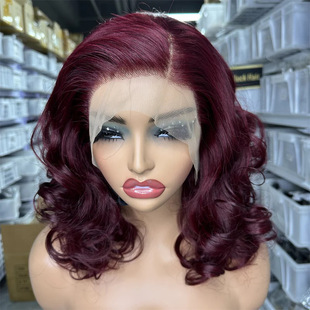 暗酒红色bouncy curly lace front wig synthetic 16in 高温丝头