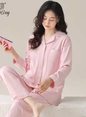 Huggy Kissy 女士超柔软睡衣秋冬季翻领长袖粉色可外穿家居服套装