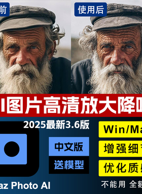 照片AI高清放大TopazPhoto AI3.6智能降噪软件清晰度提升增强细节