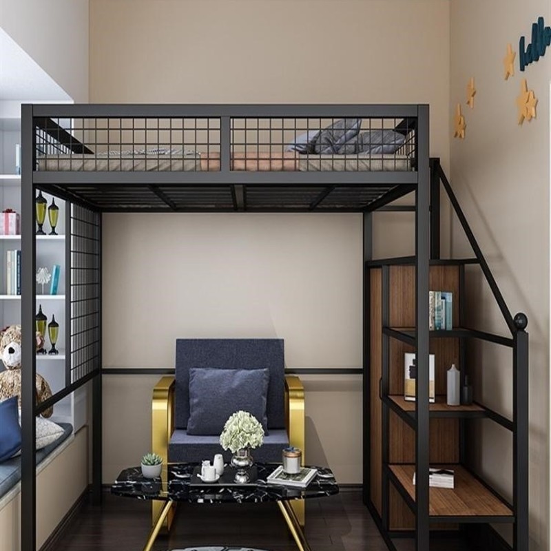 北欧复式阁楼床双人床现代简约高架床小户型省空间上床下桌可定制_虎窝淘