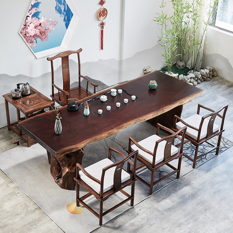 艺术茶桌新中式茶台茶盘办公室泡茶桌原木茶几功夫大板茶桌椅组合