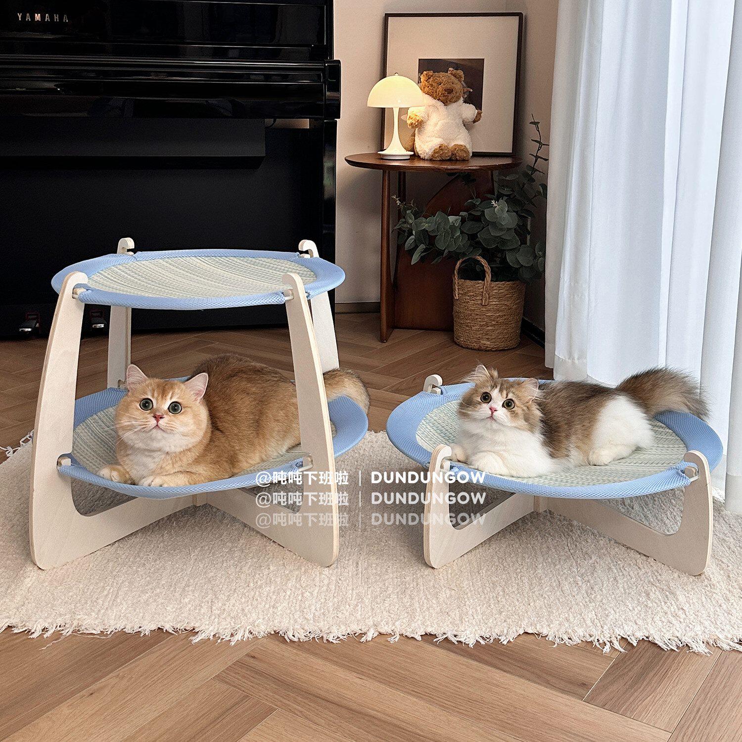 DUNDUN双层猫窝猫抓板双面麻垫亚草夏天透气藤编凉席猫咪实木吊床