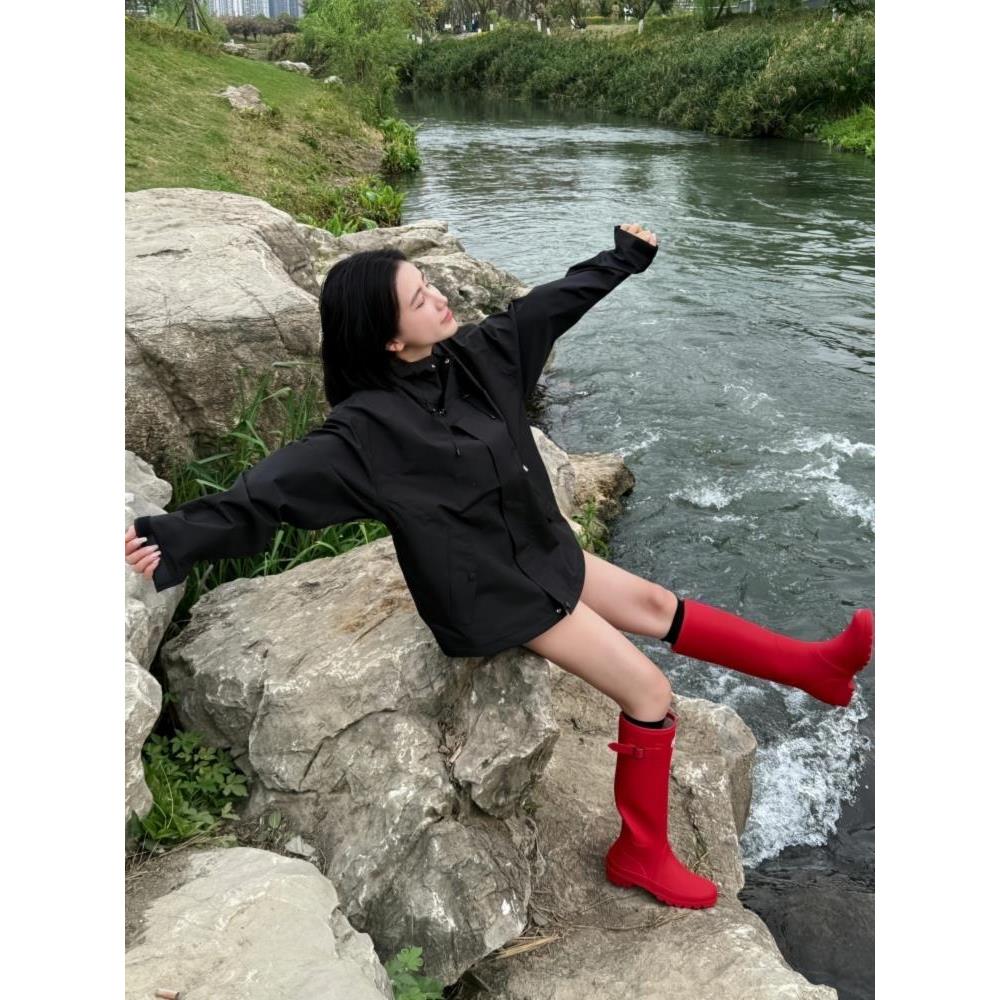 红色长筒雨靴女款2025新款成人防水防滑不累脚水鞋时尚款外穿雨鞋