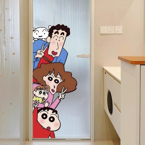 蜡笔小新一家卫生间浴室门贴纸厕所瓷砖镜子玻璃贴卡通遮丑装饰品