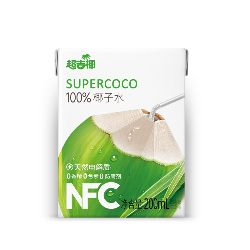 超吉椰100%纯椰子水NFC泰国香水椰清爽饮天然电解质水200ML*12盒