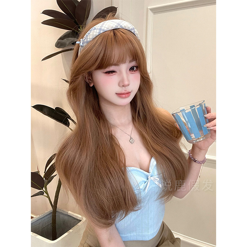 说鹿假发女长发全头套式橘色大波浪长卷发假发lolita假发