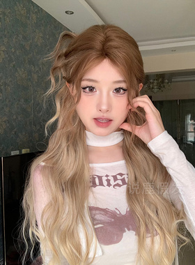 说鹿【雨琪弟弟】假发中分女长发波浪卷长卷发一字蕾丝仿真头套