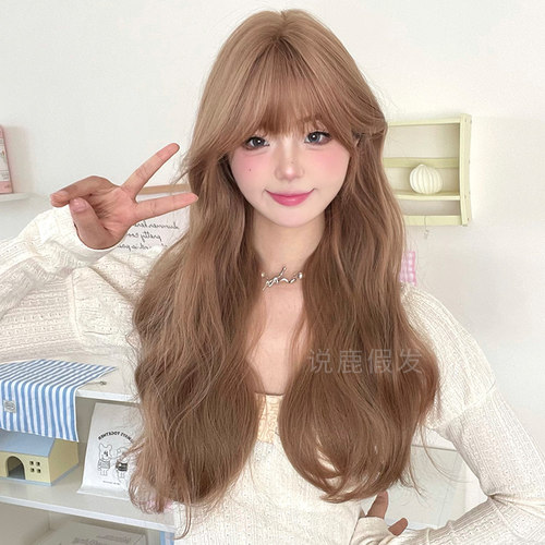 说鹿家假发女长发夏季全头套式橘色大波浪长卷发假发lolita假发