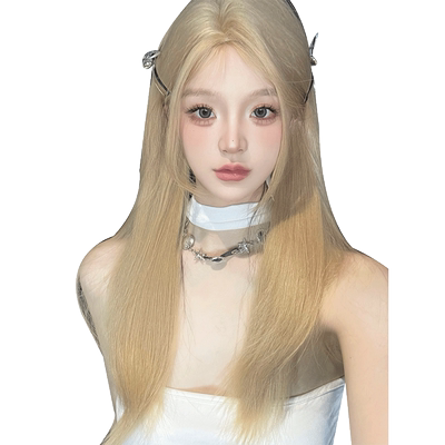 说鹿假发女长发女团金色中分自然长直发Lolita假发全头套假发
