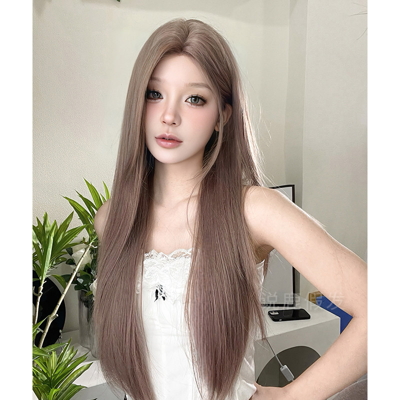 说鹿假发新款一字蕾丝长直发全头套自然圆脸韩式假发