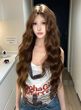 说鹿假发女长发一字蕾丝全头套假发网红时尚大波浪长卷发