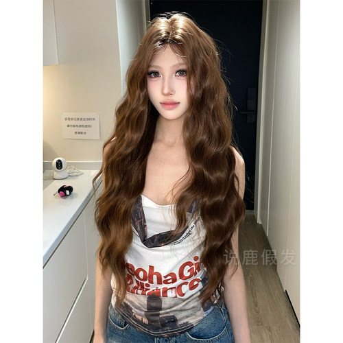说鹿假发女长发一字蕾丝全头套假发网红时尚大波浪长卷发