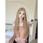说鹿假发女自然日常韩系灰金色甜酷一字蕾丝lolita长直发全头套