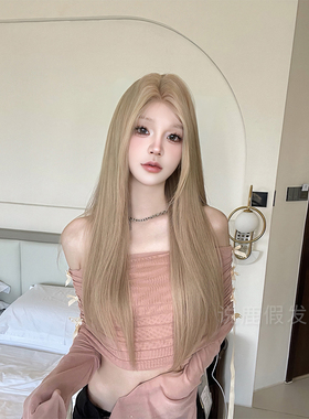 说鹿假发女自然日常韩系灰金色甜酷一字蕾丝lolita长直发全头套