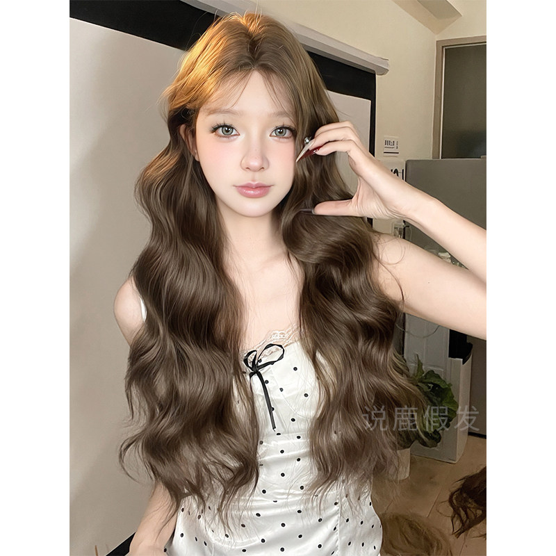 说鹿假发新款女长卷发女lolita日常网红中分前额蕾丝自然全头套