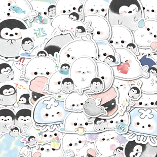 少女心可爱海豹企鹅贴纸自粘可用于手机壳墙面镜子行李箱等装饰