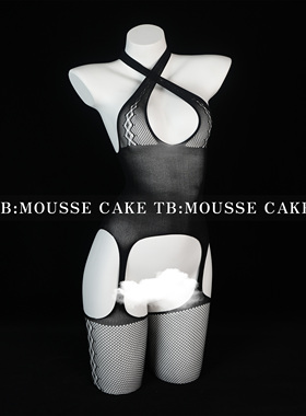 性感纯欲黑色挂脖网衣镂空露背挂脖开裆连身袜显瘦丝袜晴趣qqny