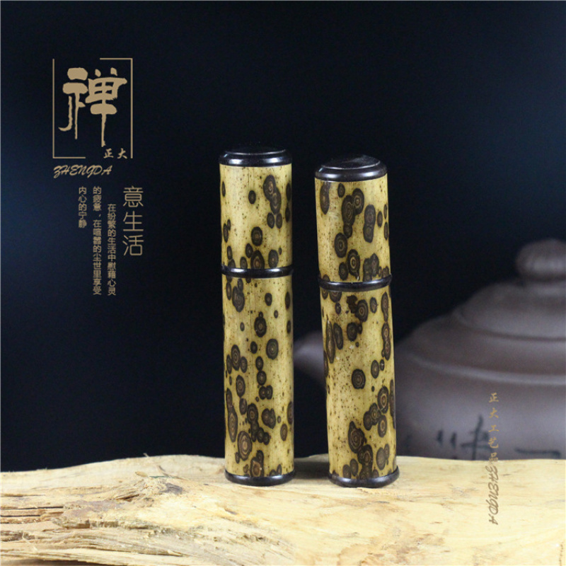 黑檀木牙签筒镶梅鹿竹香粉筒古风