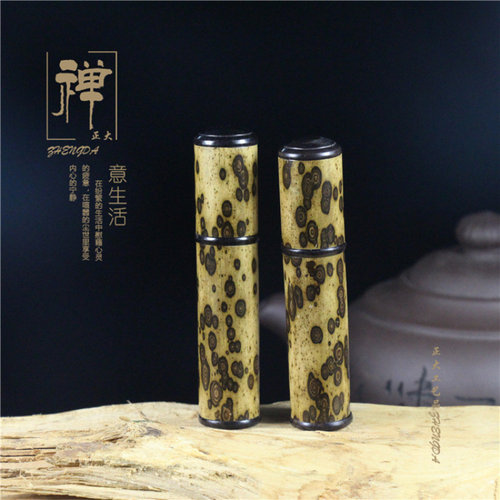 黑檀木牙签筒镶梅鹿竹香粉筒古风