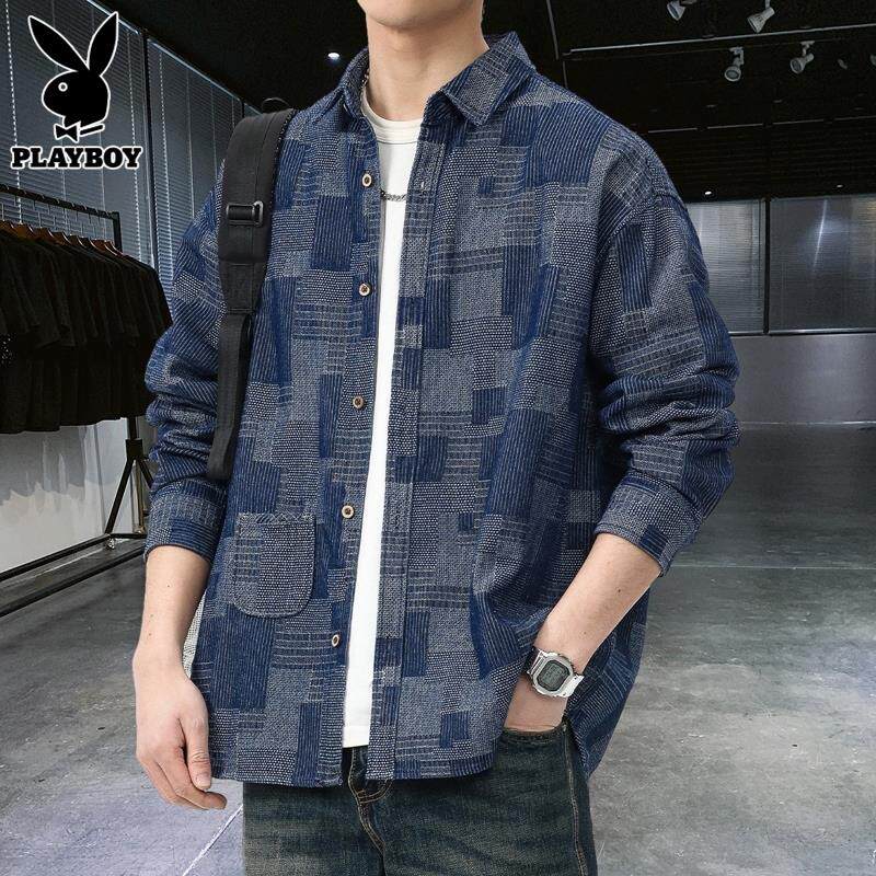 花花公子工装衬衣男士春季新款宽松潮休闲痞帅纯棉长袖衬衫外套男