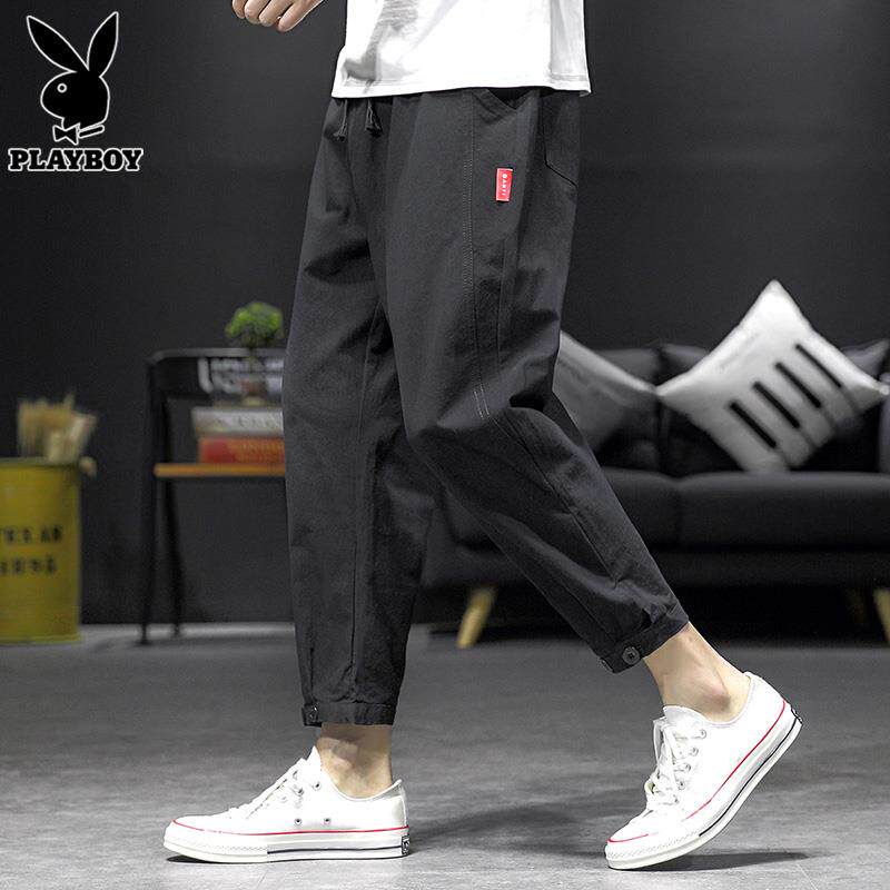 花花公子男士工装休闲裤春秋季款潮流宽松大码运动纯棉九分裤子男