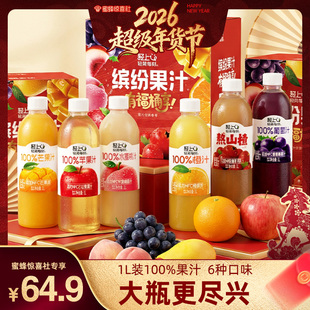 轻上缤纷年货礼盒1L*6大瓶100%果汁含量饮品整箱装多口味果汁饮料
